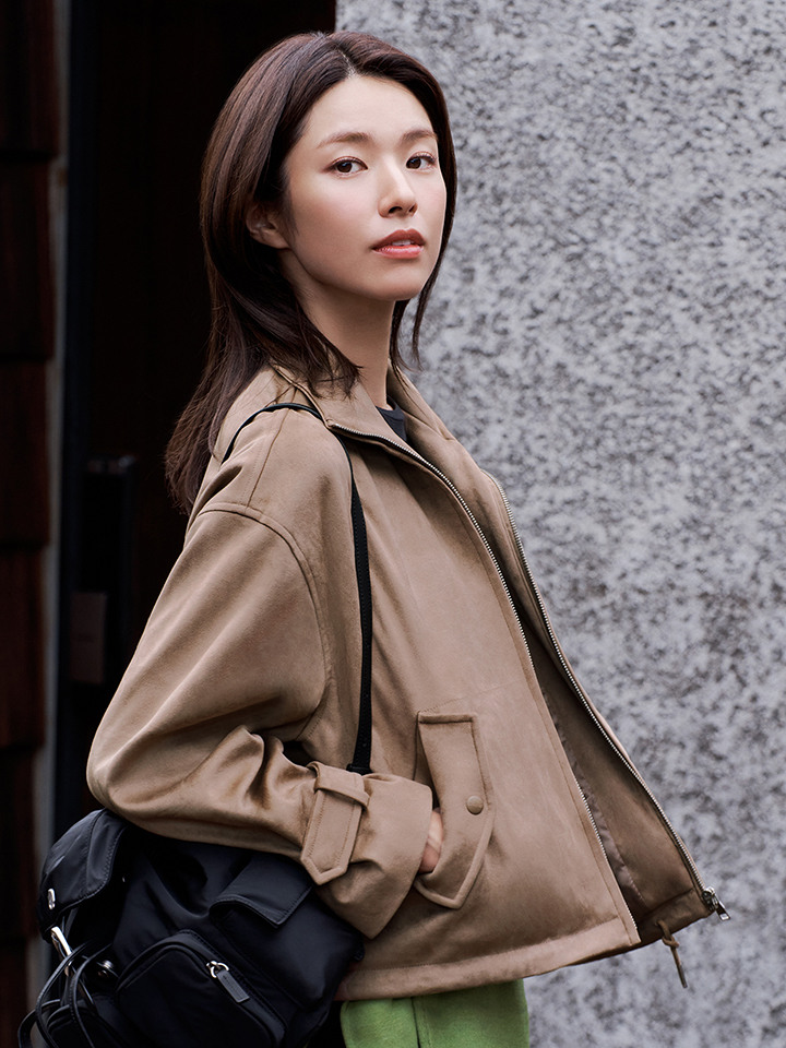 여성) 하이넥 스웨이드 점퍼