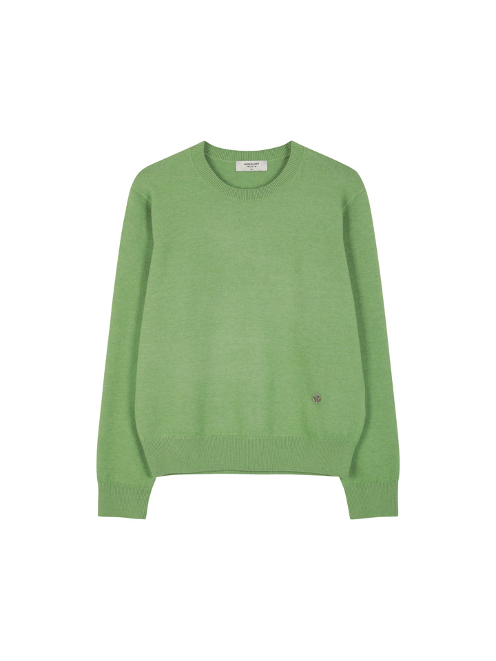 여성) 라운드넥 로고장식 니트