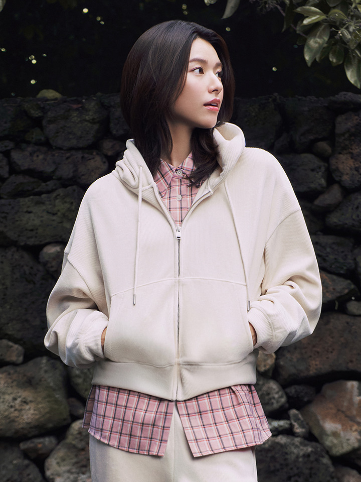 여성) 코듀로이 후드집업