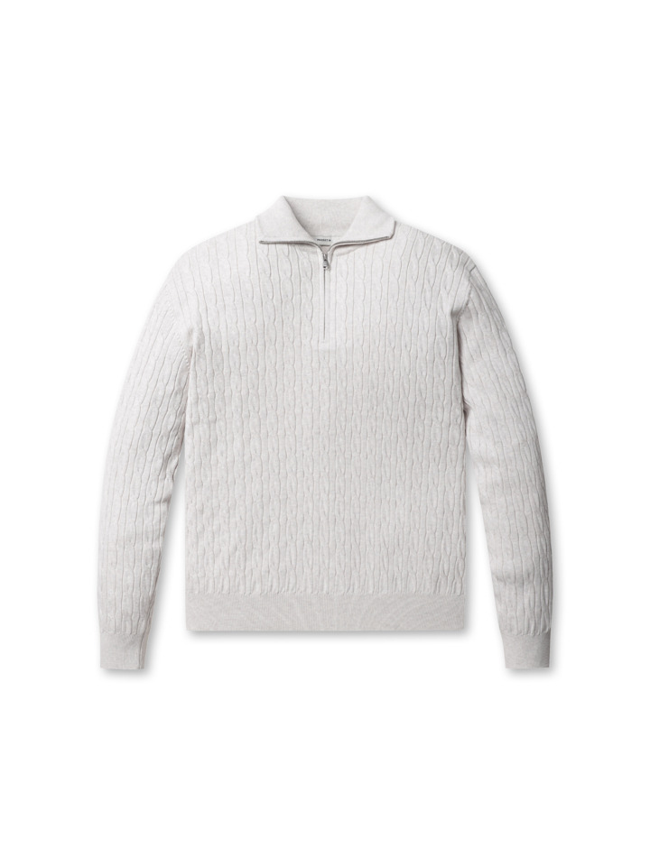 남성) 코튼 케이블 반집업 스웨터