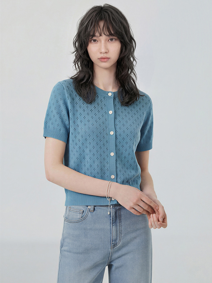 여성) 포인텔 라운드 반팔 가디건