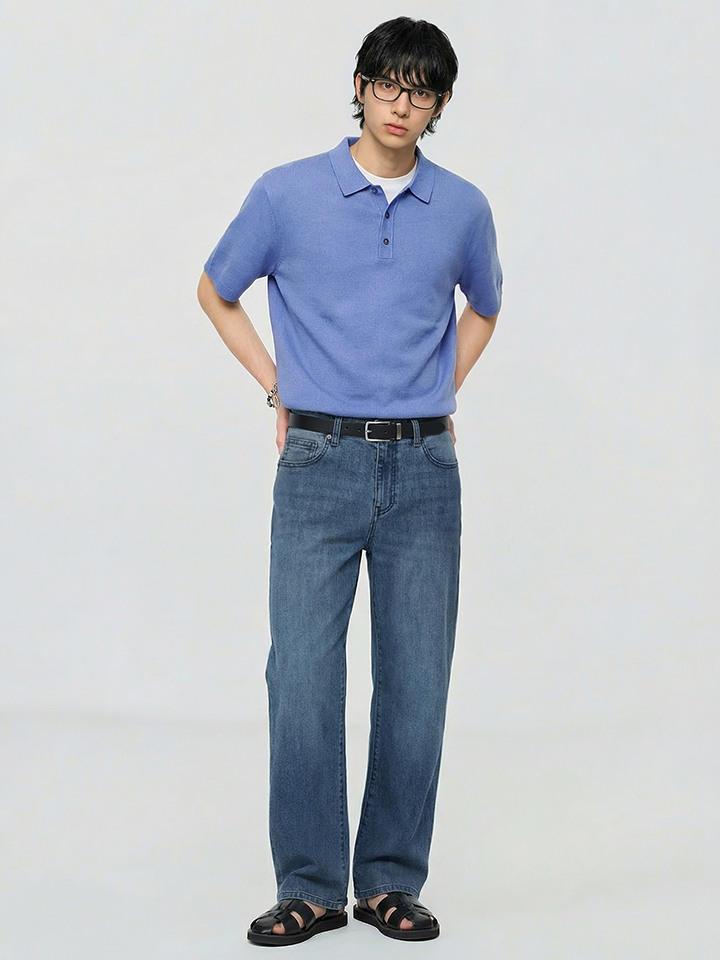 남성) 밀라노 버튼카라 반팔 스웨터