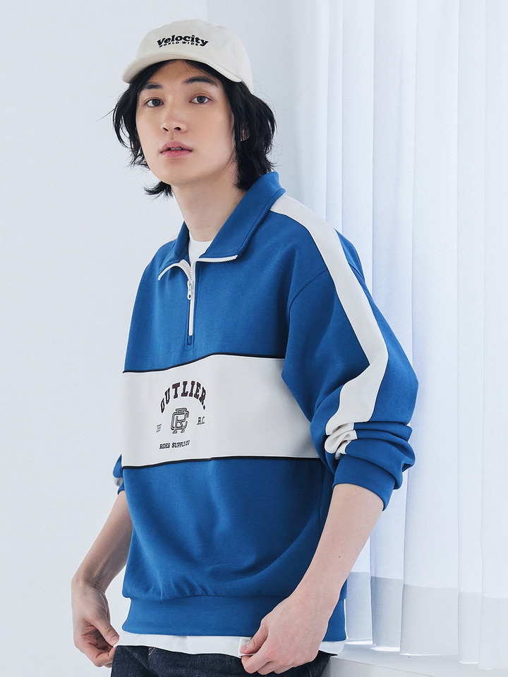 남성) 더블니트 그래픽 배색 하프 집업