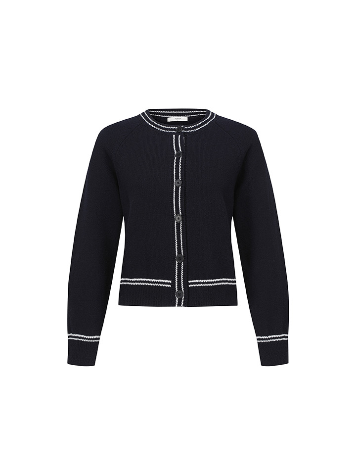 여성) 핀배색 크루넥 가디건