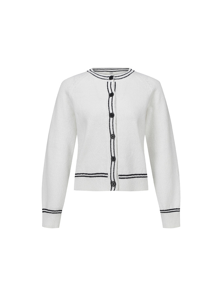 여성) 핀배색 크루넥 가디건