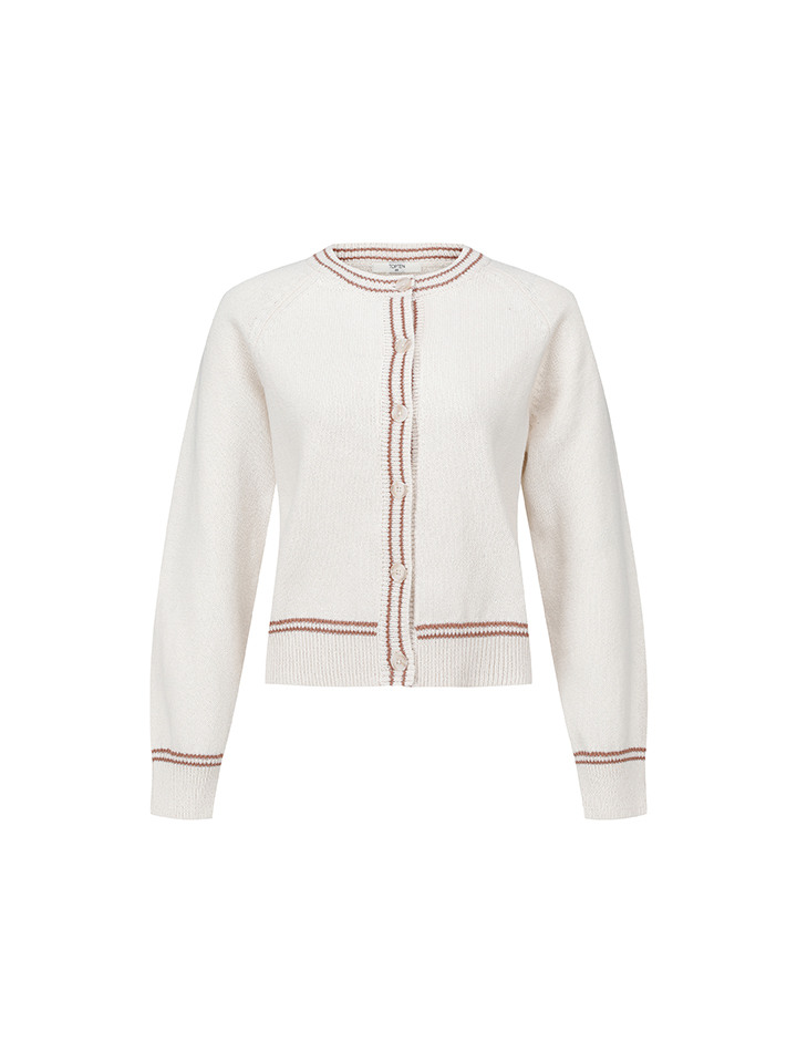 여성) 핀배색 크루넥 가디건