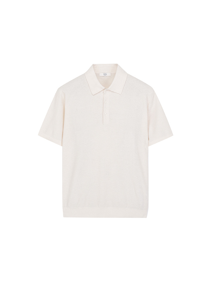 남성) 리넨 블렌드 버튼 카라 스웨터