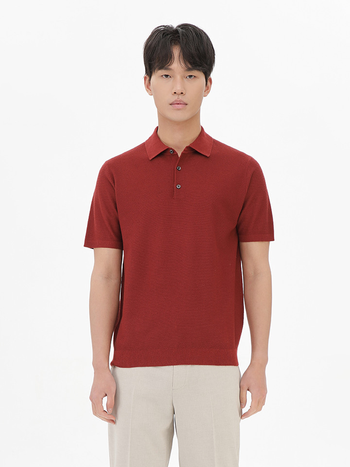 남성) 리넨 블렌드 버튼 카라 스웨터