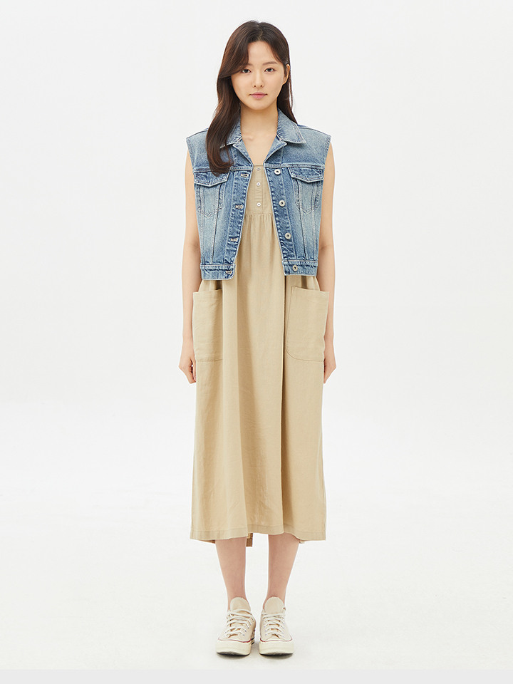 여성) 리넨 버튼 슬립 원피스