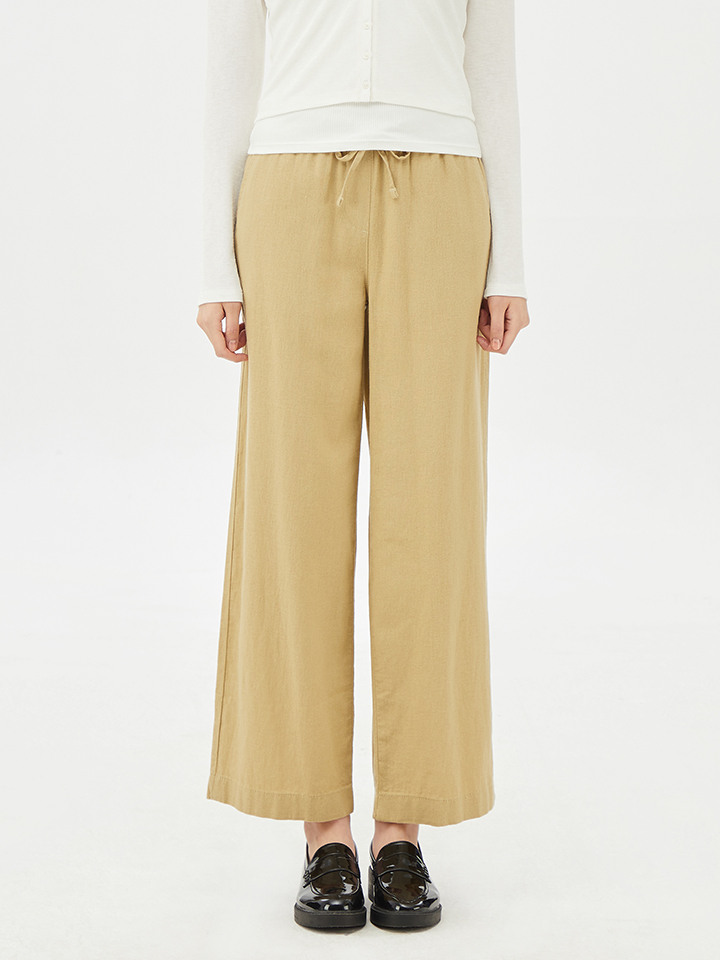 여성) 리넨라이크 밴딩 와이드 팬츠