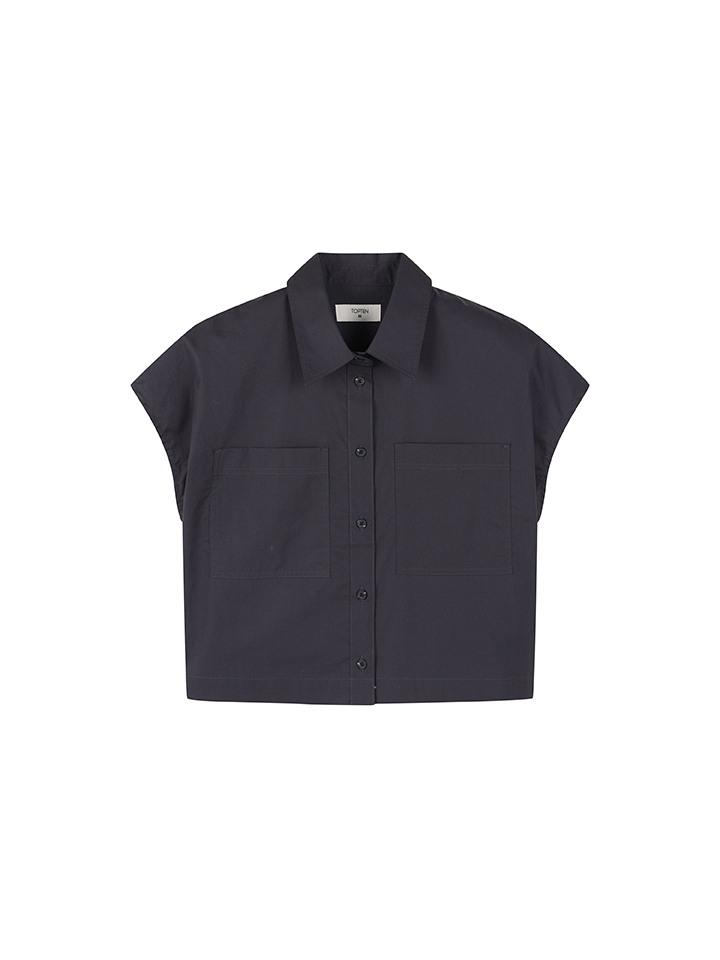 여성) 코튼 크롭 슬리브리스 탑