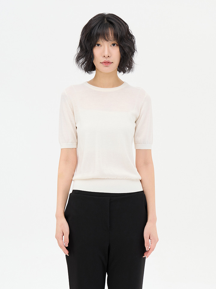 여성) 프리미엄 화인 메리노 반팔 스웨터