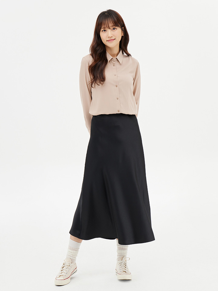 여성) 새틴 A라인 롱 스커트