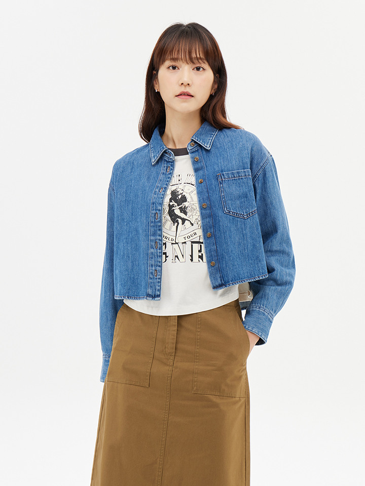 여성) 데님 크롭 셔츠