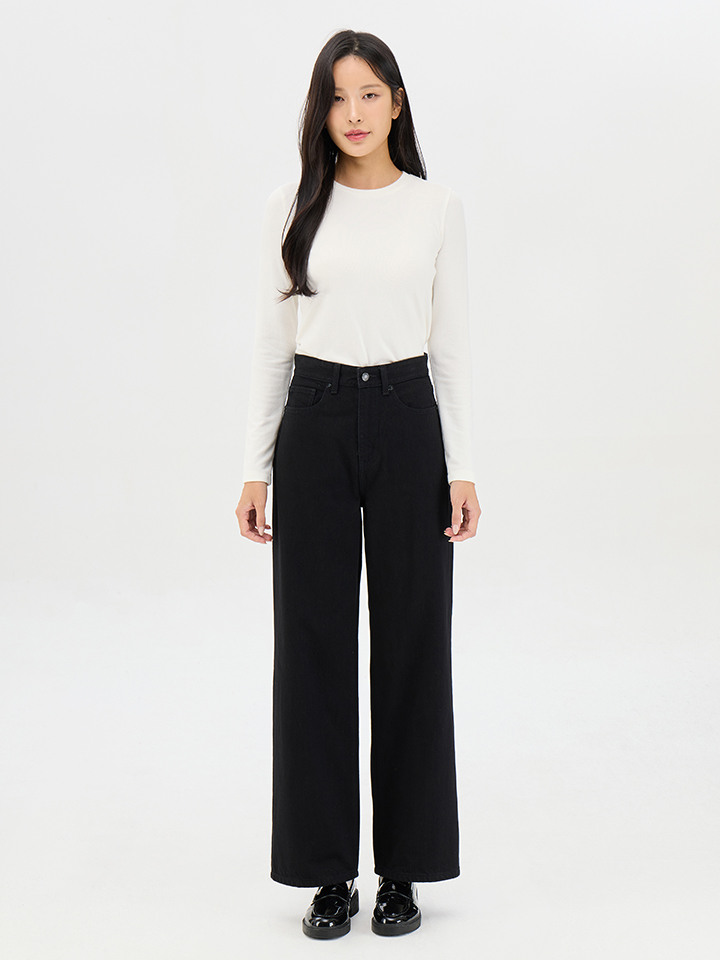 여성) 더 웜 기모 와이드 데님