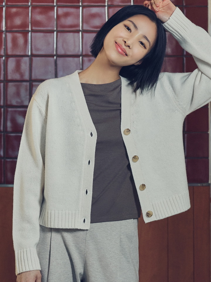 여성) 퍼펙트 램스울 Y넥 가디건