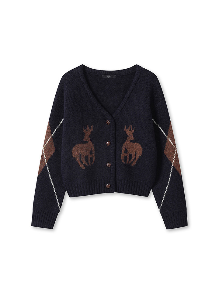 여성) 알파카 블렌드 아가일 가디건