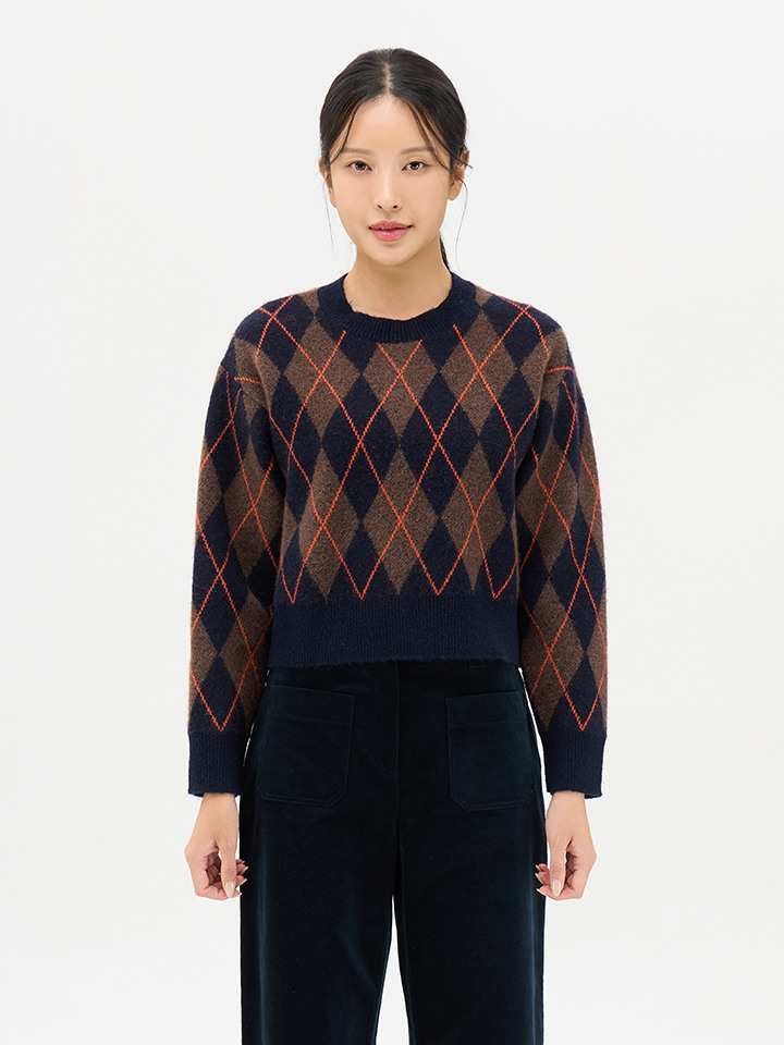 여성) 알파카 블렌드 아가일 스웨터