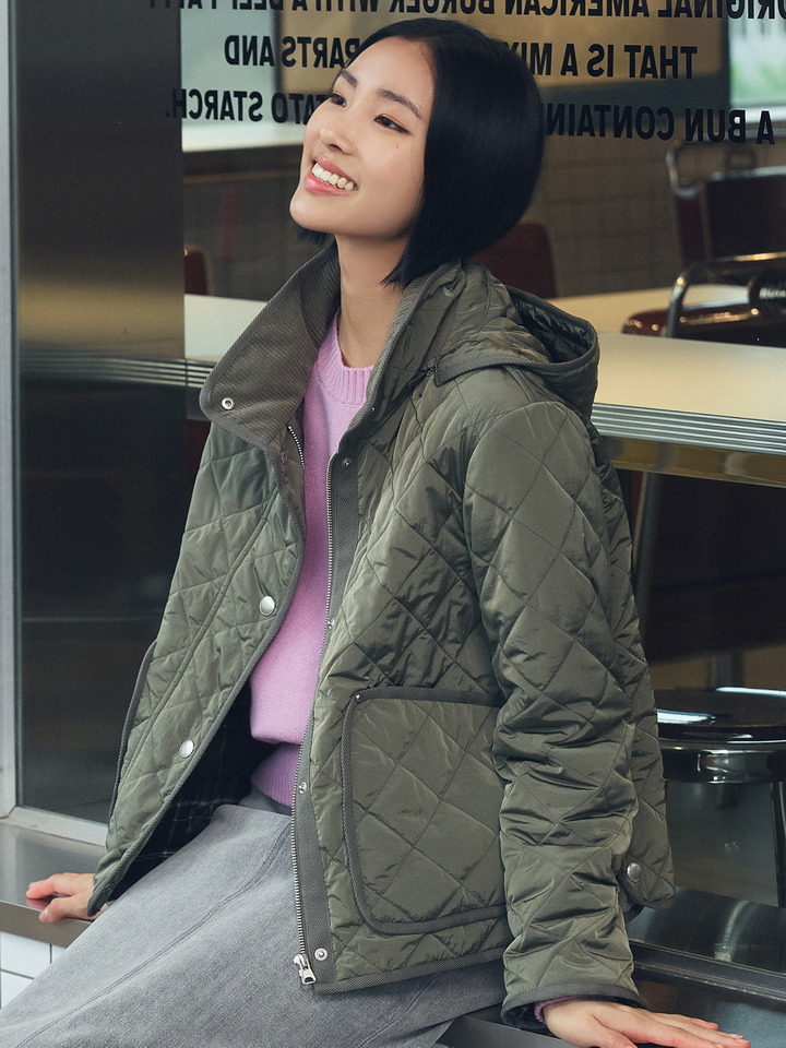 여성) 후드 퀼팅 크롭 점퍼