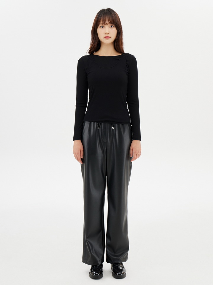 여성) 비건 레더 밴딩 팬츠