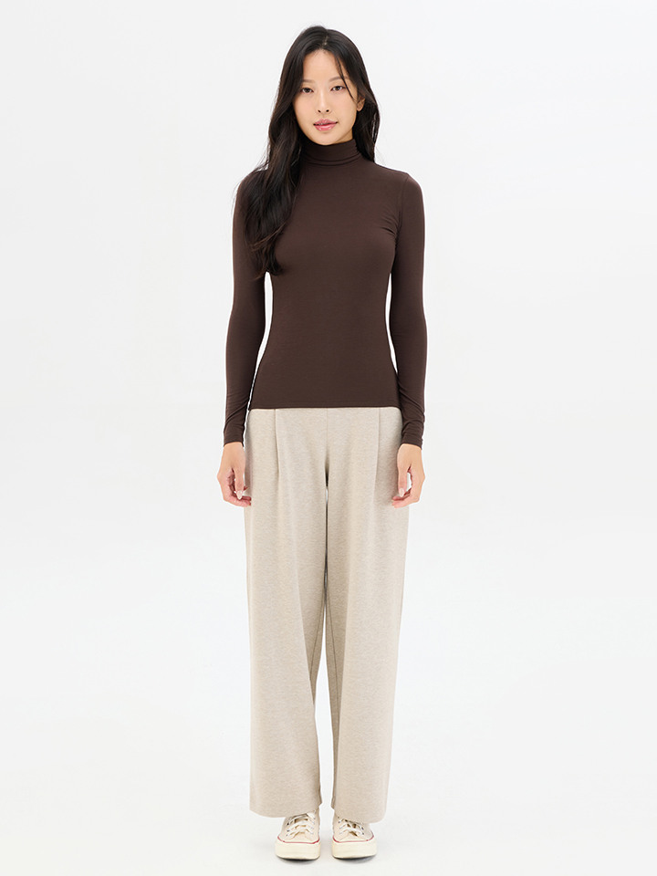 여성) 브러시드 저지 원턱 밴딩 팬츠