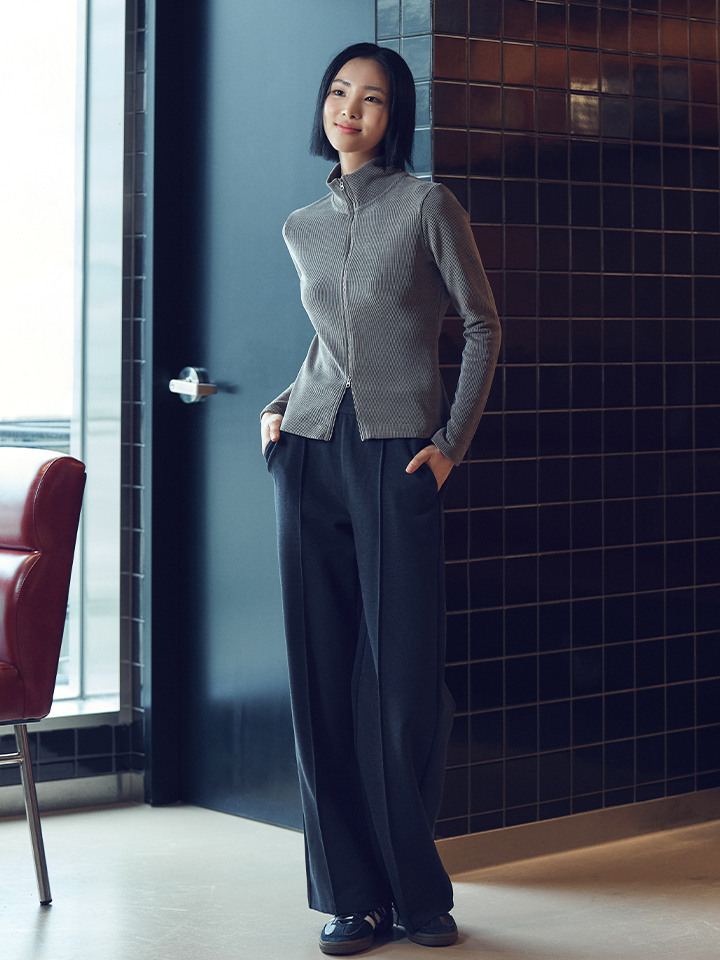 여성) 브러시드 저지 핀턱 밴딩 팬츠