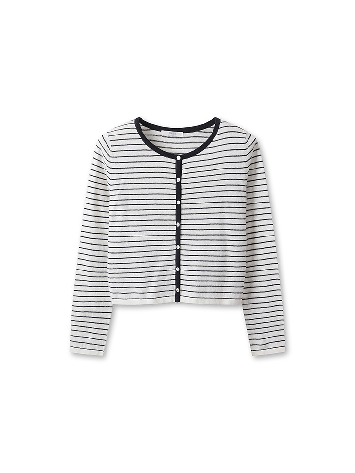 여성) 리넨 블렌드 크루넥 가디건