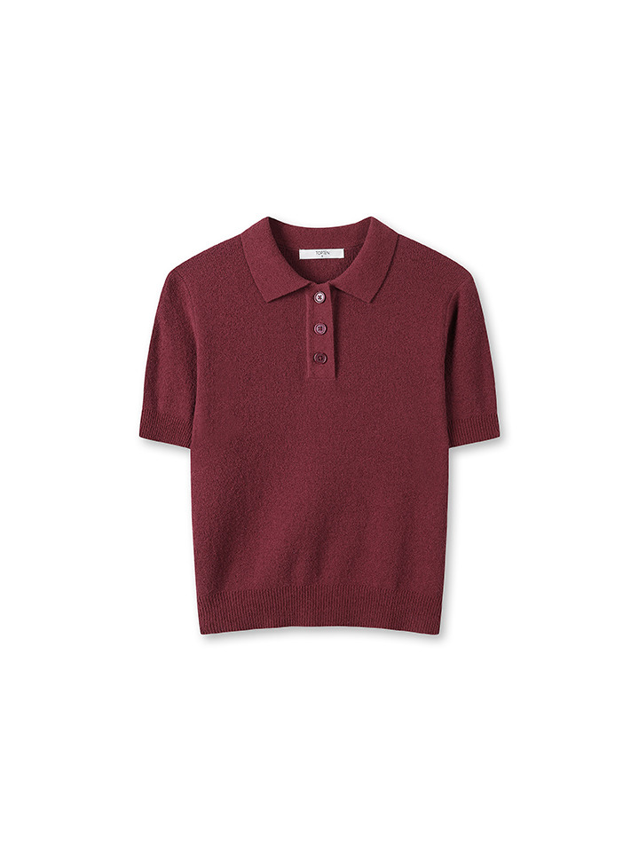 여성) 부클 버튼 카라 스웨터