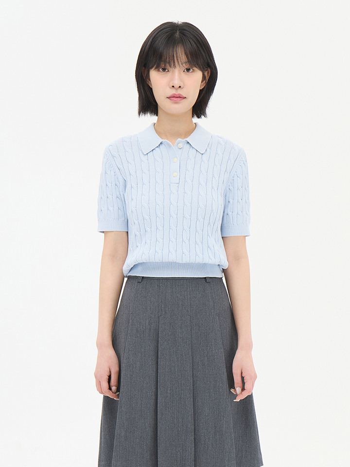 여성) 수피마 코튼 버튼 카라 스웨터