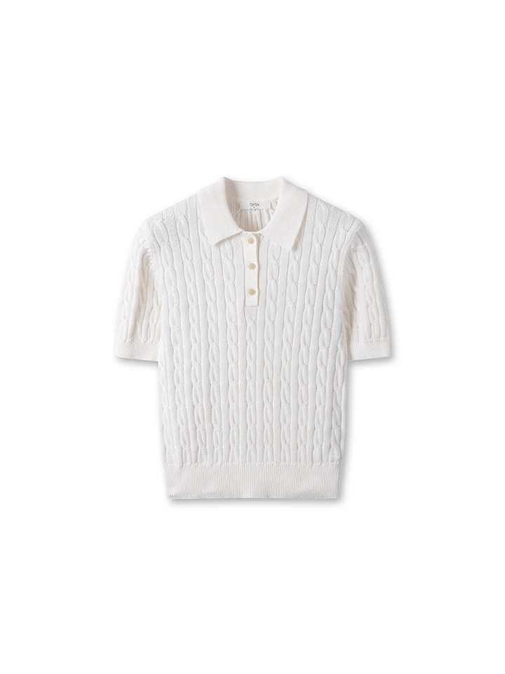 여성) 수피마 코튼 버튼 카라 스웨터