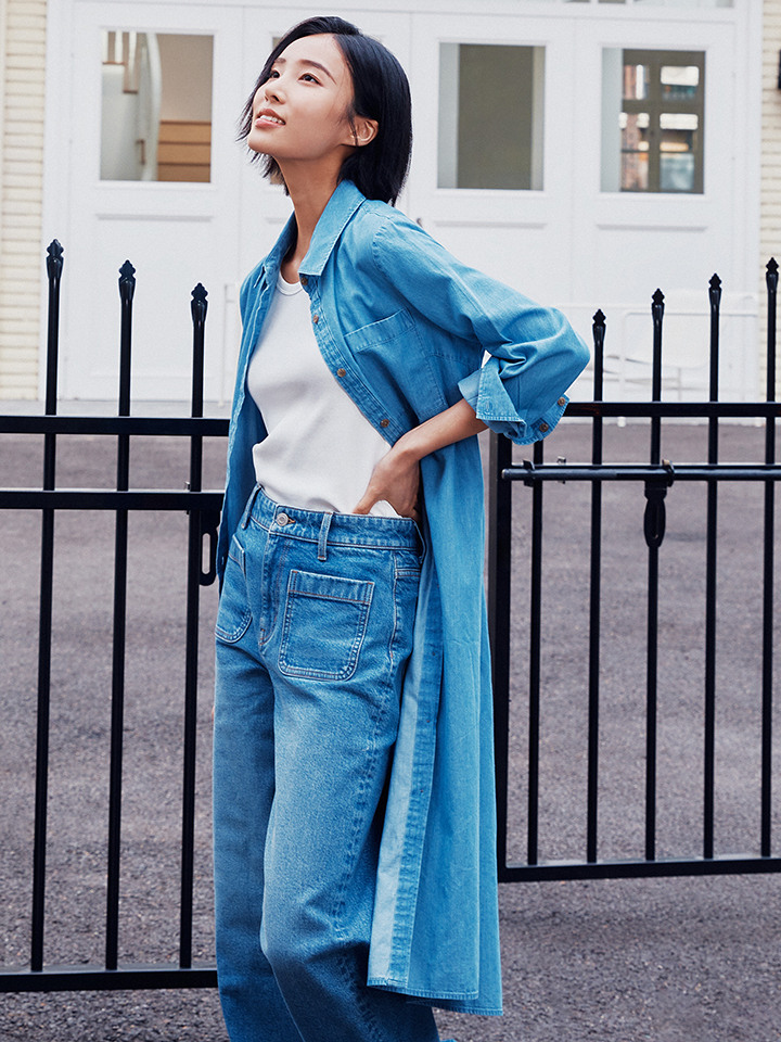 여성) 데님 셔츠 긴팔 원피스
