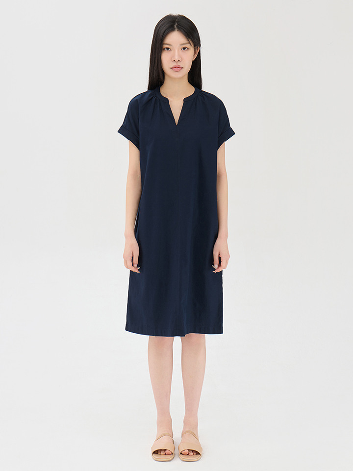 여성) 리넨 V넥 튜닉 원피스