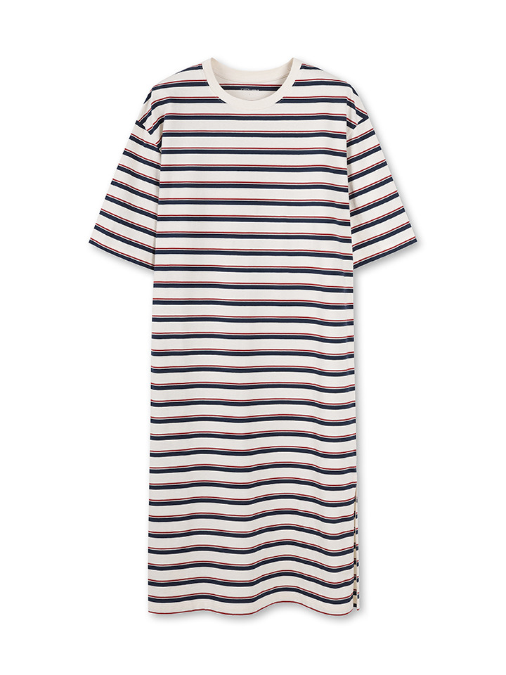 여성) 스트라이프 반팔 롱 원피스