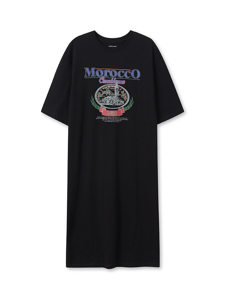 여성) 그래픽 반팔 롱 원피스