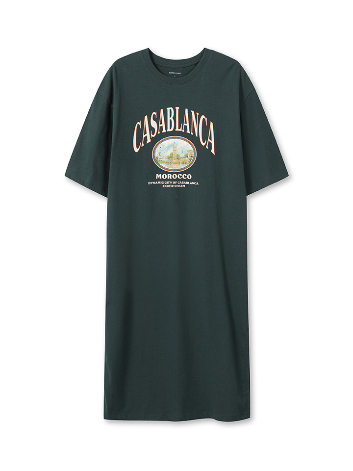 여성) 그래픽 반팔 롱 원피스