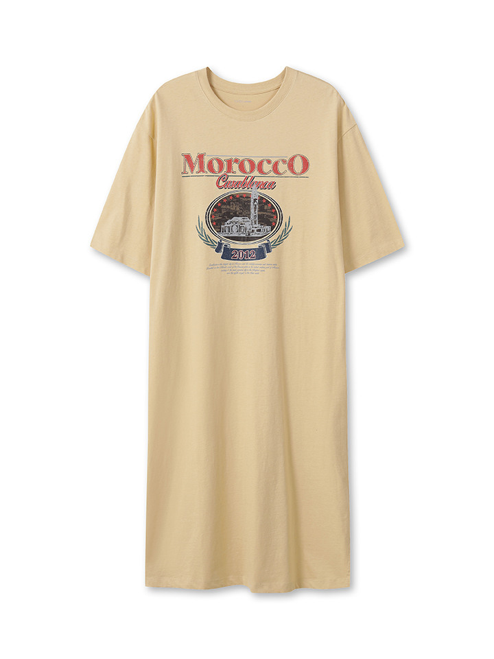 여성) 그래픽 반팔 롱 원피스