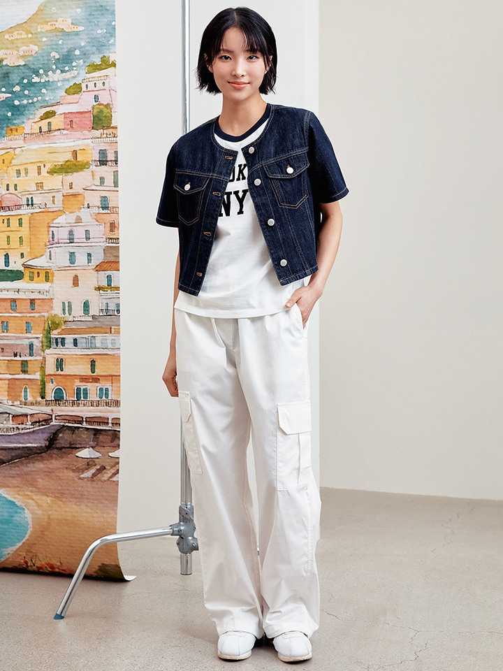 여성) 코튼 와이드 카고 밴딩 팬츠