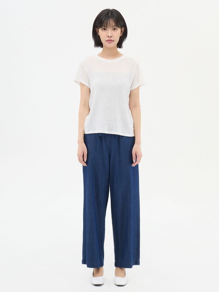 여성) 리넨라이크 와이드 밴딩 팬츠