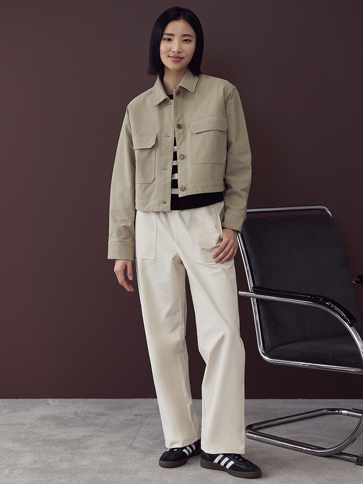 여성) 테이퍼드 베이커 저지 밴딩 팬츠