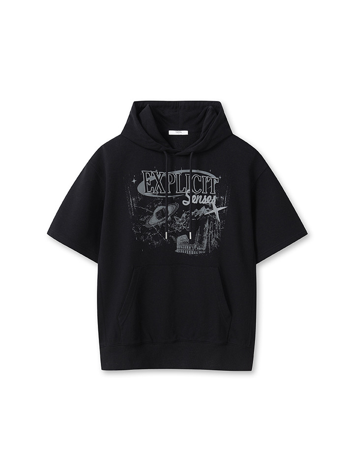 남성) 라이트테리 그래픽 반팔 스웨트 후디