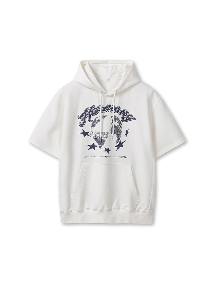 남성) 라이트테리 그래픽 반팔 스웨트 후디