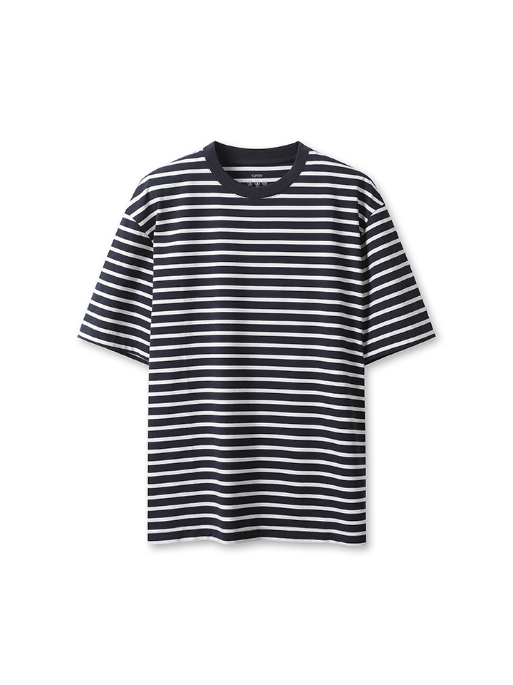 남성) 쿨에어 코튼 스트라이프 반팔 티