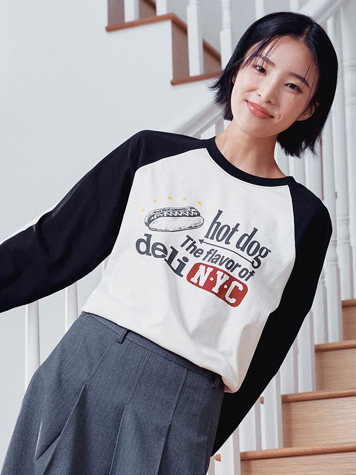 여성) 라글란 그래픽 긴팔 티(루즈핏)