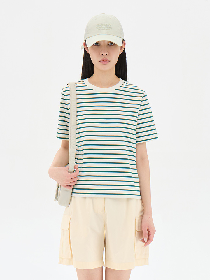 여성) 쿨에어 코튼 스트라이프 반팔 티