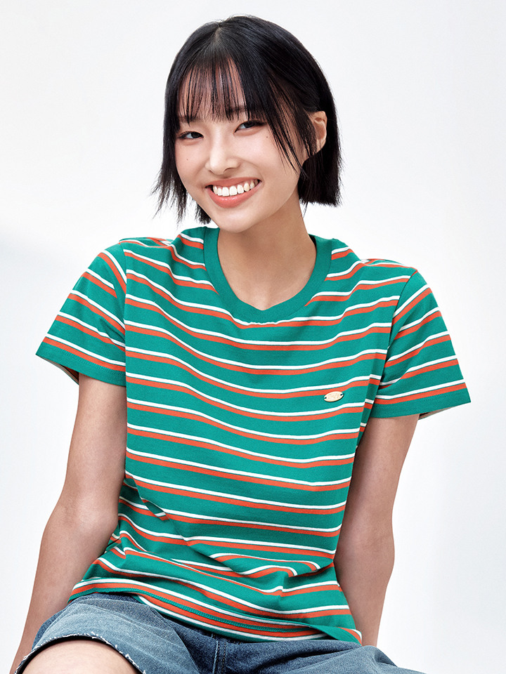 여성) 코튼 멀티 스트라이프 반팔 티