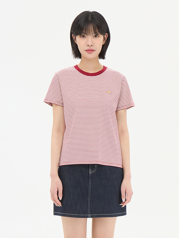 여성) 코튼 멀티 스트라이프 반팔 티