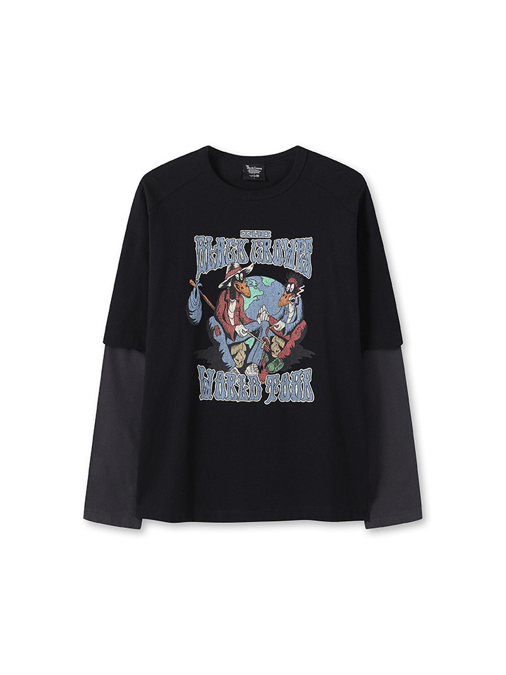 공용) 뮤직 콜라보 레이어드 긴팔 티 (블랙 크로우스)