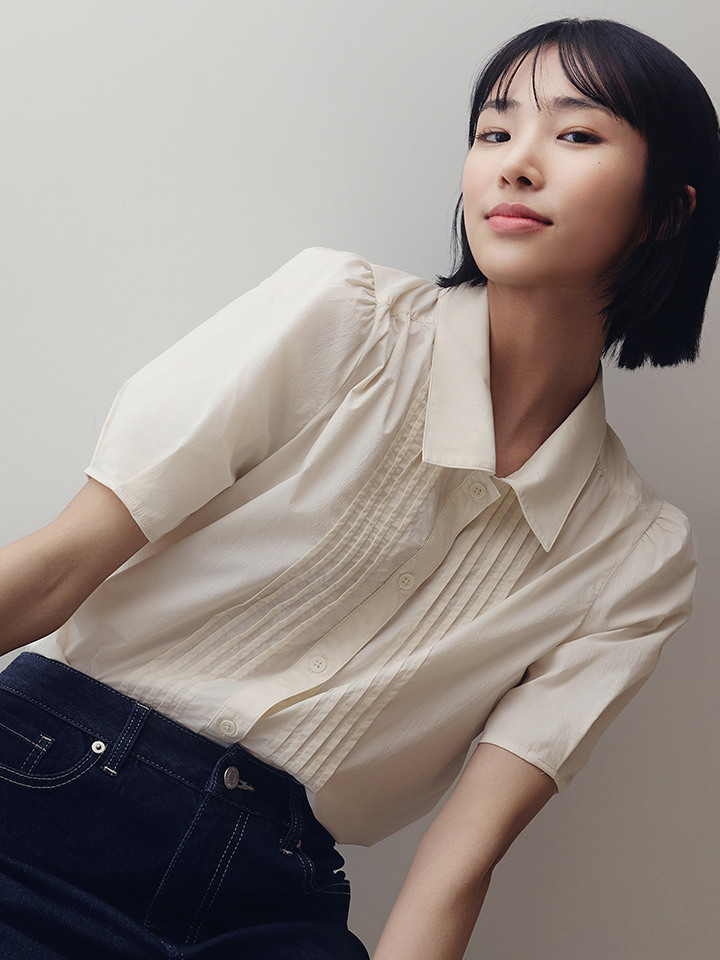 여성) 쿨터치 볼륨 소매 반팔 블라우스