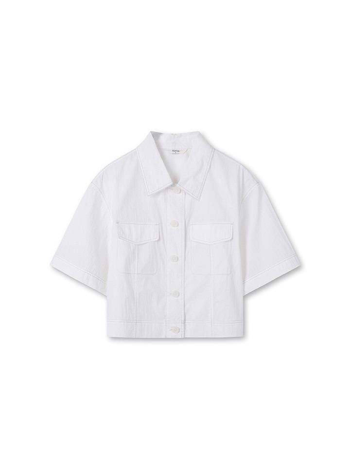 여성) 코튼 나일론 자켓형 반팔 셔츠