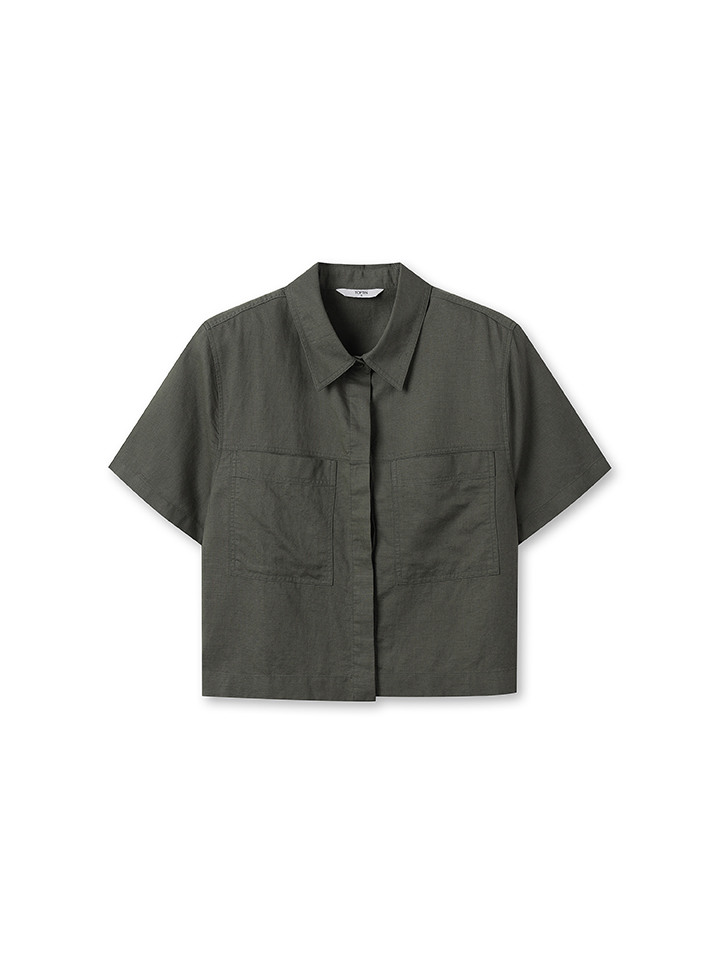 여성) 리넨 크롭 반팔 블라우스